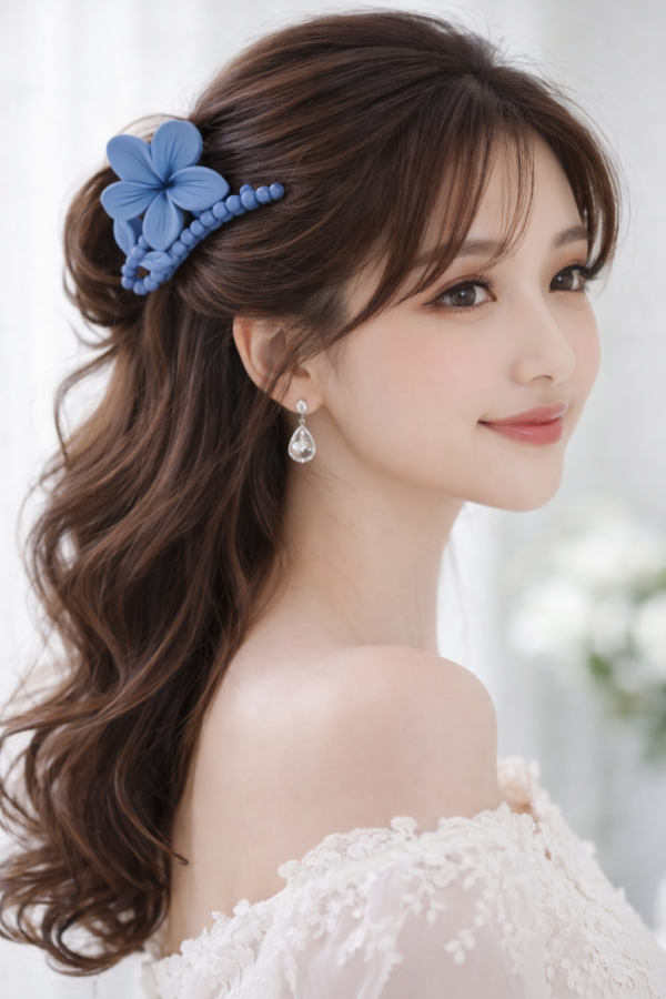 Matte Blue Floral Hair Claw Clip