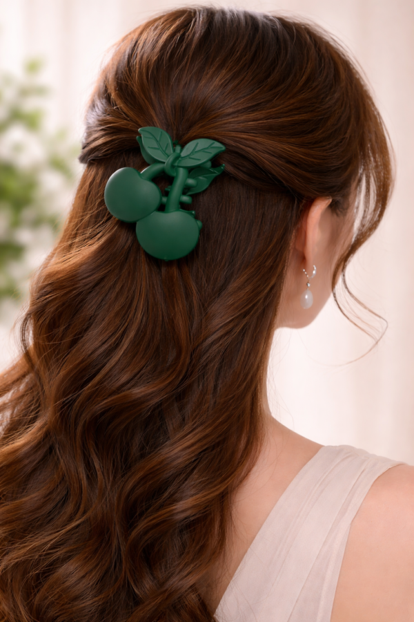 Matte Green Cherry Hair Claw Clip