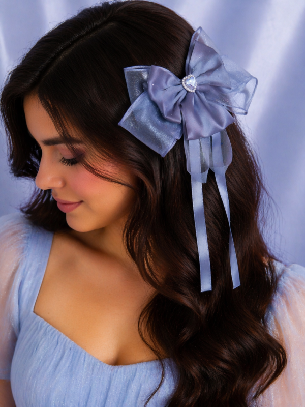Grey Grace Heart Bow Clip
