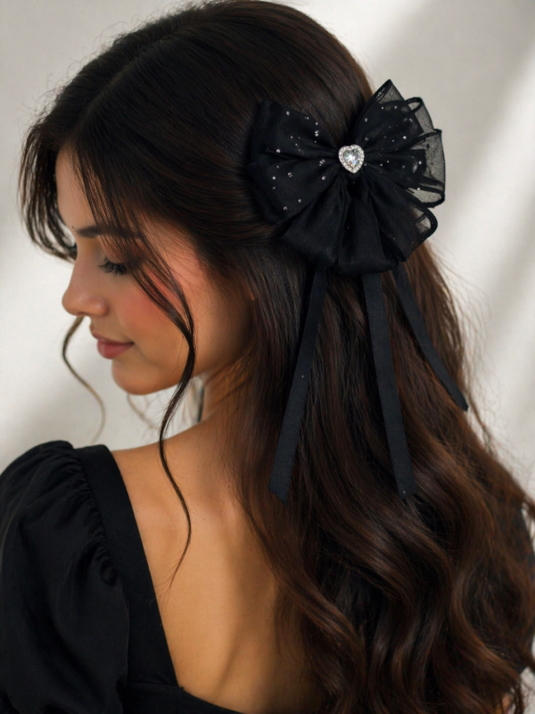 Royal Sparkle Heart Bow Clip