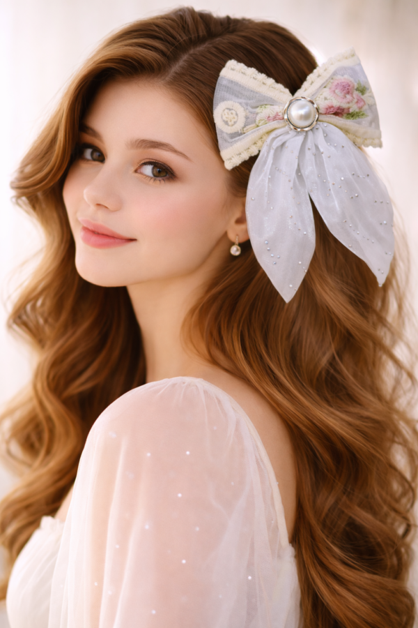 Elegant Vintage Bow Hair Clip – Floral Lace Design