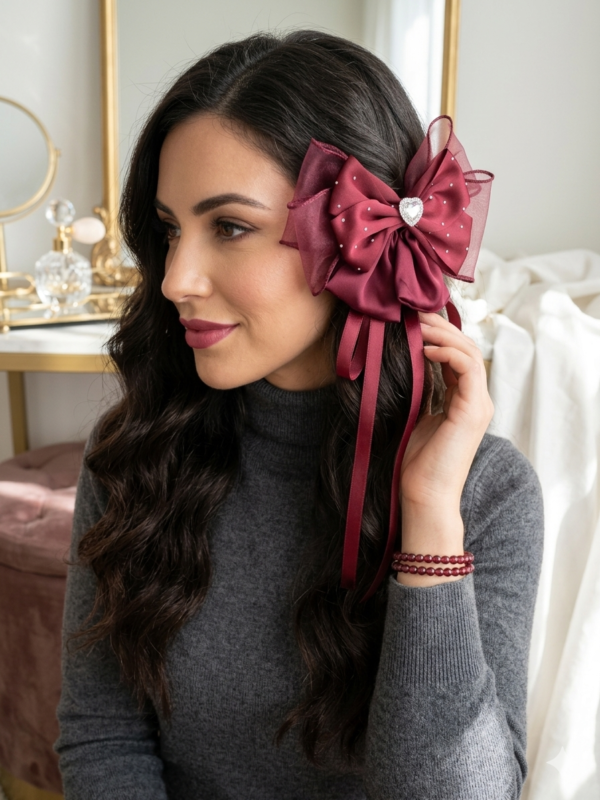 Ruby Elegance Heart Bow Clip