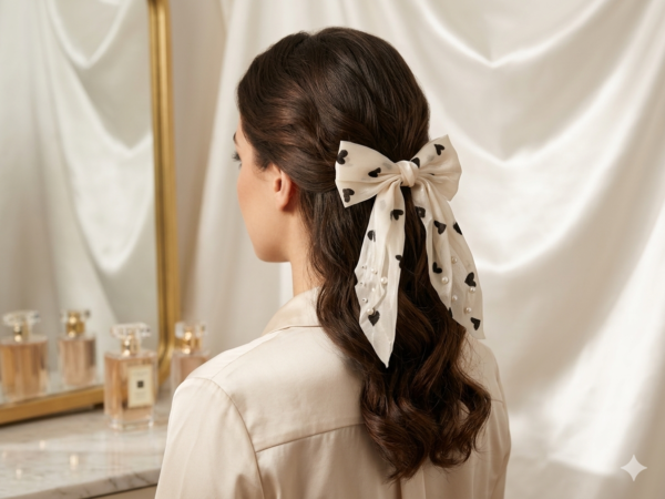 White Heart & Pearl Organza Bow