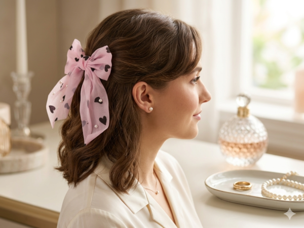 Blush Heart & Pearl Organza Bow