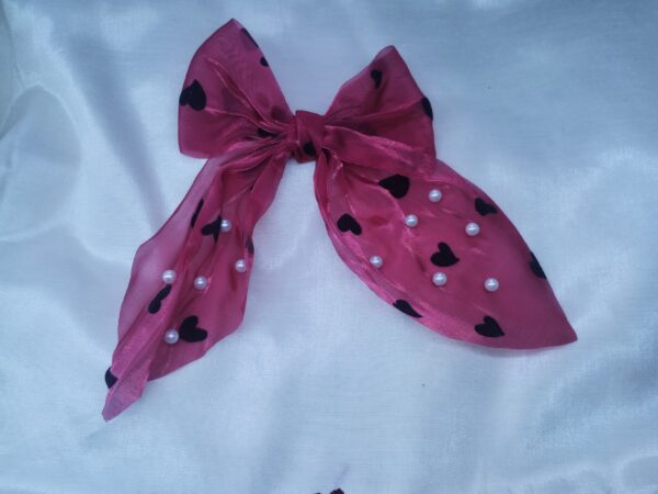 Red Heart With Pearl Organza Bow