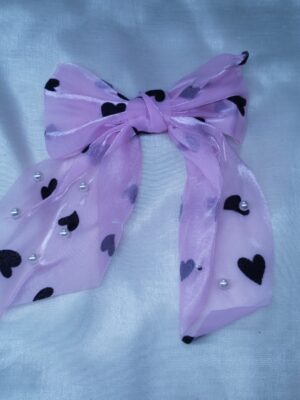 Blush Heart & Pearl Organza Bow