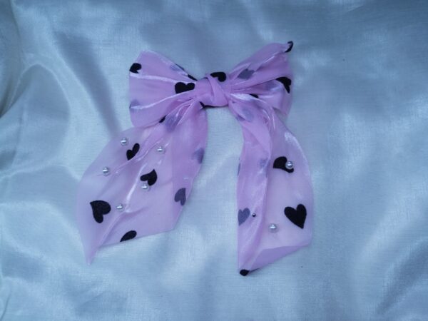 Blush Heart & Pearl Organza Bow