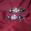 Elegant Floral Pearl & Black Enamel Hair Clip Set