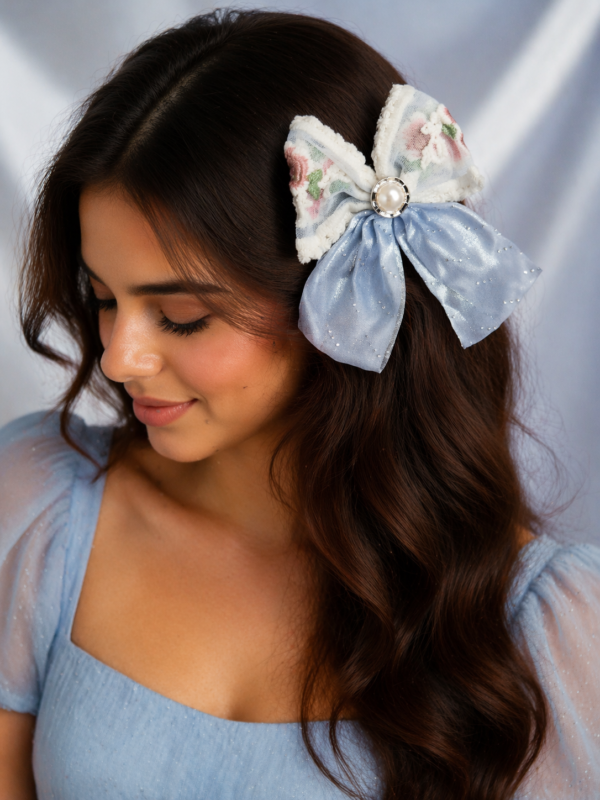 Sky Pearl Lace Bow Hair Clip