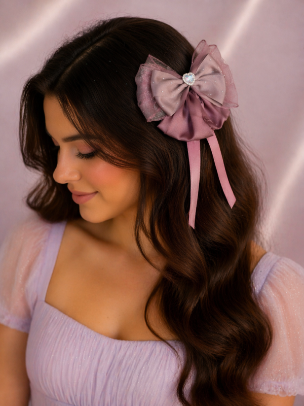 Blush Glow Heart Bow Clip