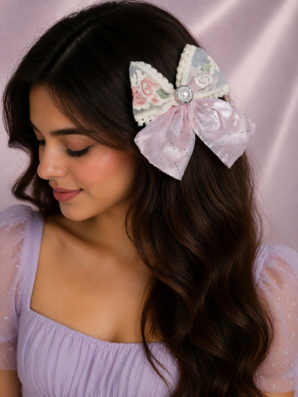 Blush Blossom Pearl Bow Clip