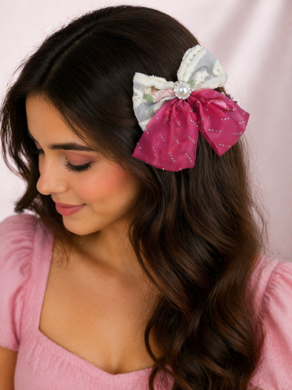 Blush Pearl Lace Bow Hair Clip