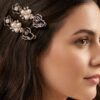 Elegant Floral Pearl & Black Enamel Hair Clip Set