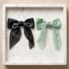 black with green Pearl-Embellished Satin Bow Hair Clips - 2 Bows