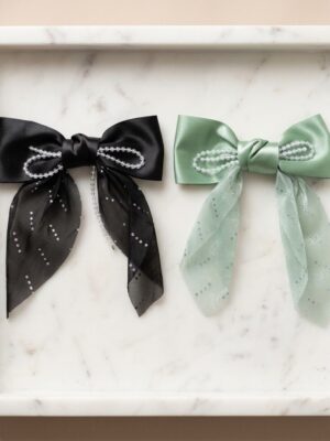 Pearl-Embellished Satin Bow Hair Clips - 2 Bows