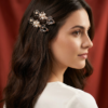 Elegant Floral Pearl & Black Enamel Hair Clip Set