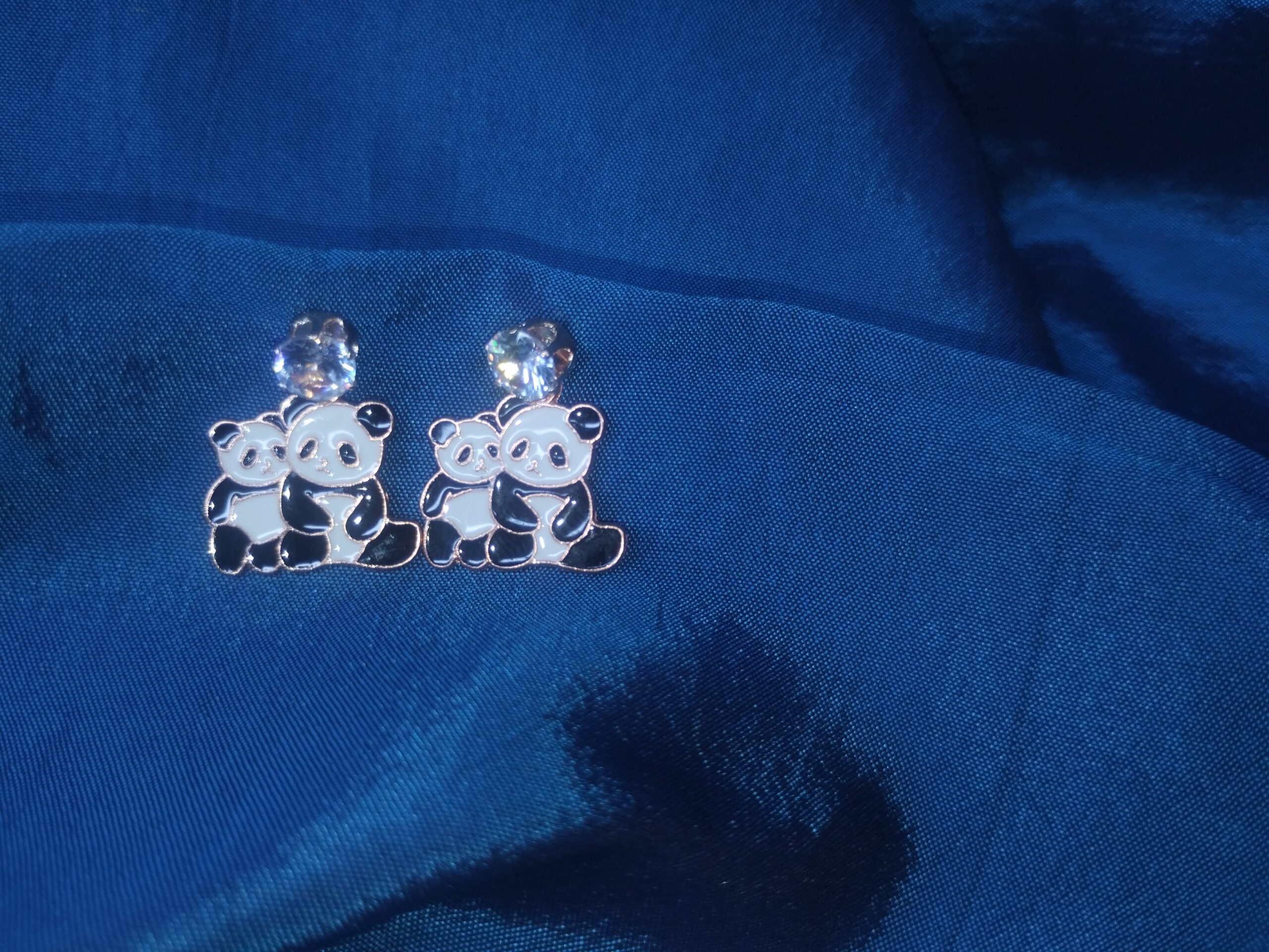 Cute Panda Crystal Stud Earrings for Kids