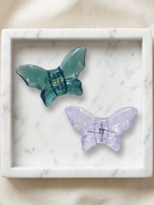 BP Gree with white Classic Butterfly Hair Claw Clip - 1 Pair