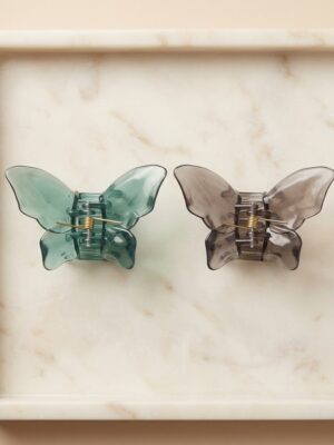 BP gree with grey Classic Butterfly Hair Claw Clip - 1 Pair