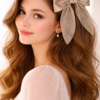 Pearl & Crystal Embellished Satin Bow - 1 Pair