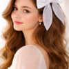 Elegant Pearl-Embellished Satin Bow - 1 Pair