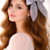 Silver satin bow and soft elegance Elegant Pearl-Embellished Satin Bow - 1 Pair