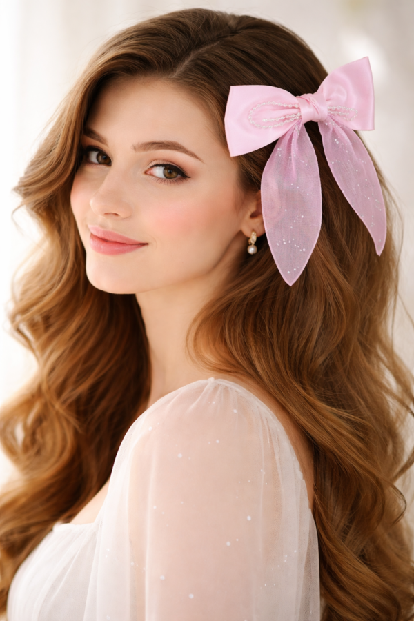 Pearl & Crystal Embellished Satin Bow - 1 Set