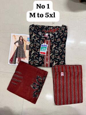 WhatsApp Image 2026-08-05 at 3.50.53 PM Women's Premium Cotton Stitched 3-Piece Anarkali Suit Set – Black & Maroon Floral Print | Kurta, Pant & Dupatta