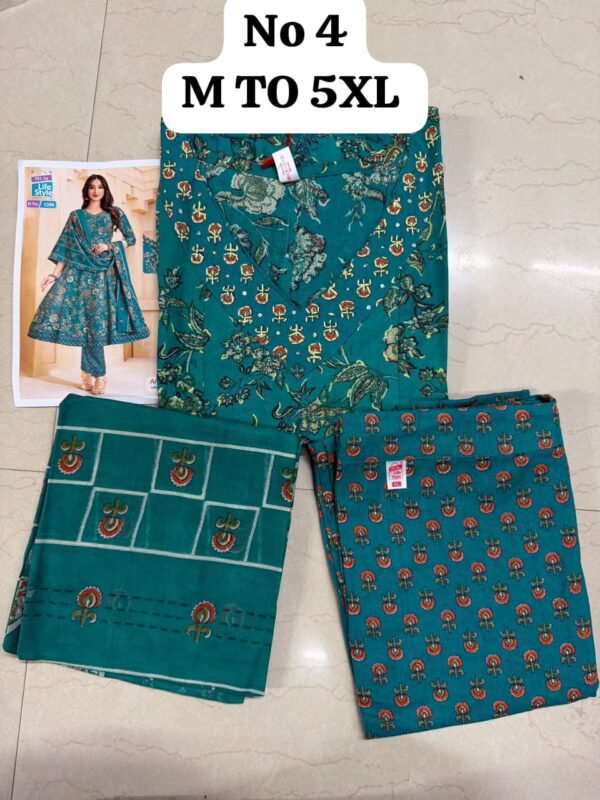 WhatsApp Image 2026-08-05 at 3.50.54 PM (1) Women's Premium Cotton Stitched 3-Piece Anarkali Suit Set – Teal Blue Floral Print | Kurta, Pant & Dupatta