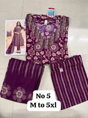 Women's Premium Cotton Stitched 3-Piece Anarkali Suit Set – Purple Floral Print | Kurta, Pant & Dupatta