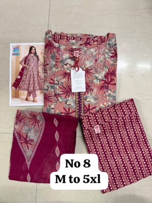 Women's Premium Cotton Stitched 3-Piece Anarkali Suit Set – Dusty Pink Floral Print | Kurta, Pant & Dupatta