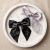 black with grey Elegant Pearl-Embellished Satin Bow - 1 Pair