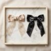 Pearl & Crystal Embellished Satin Bow - 1 Pair