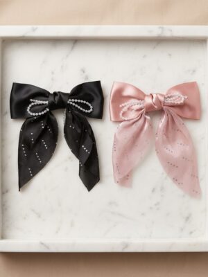 black with onion color Pearl & Crystal Embellished Satin Bow - 1 Pair