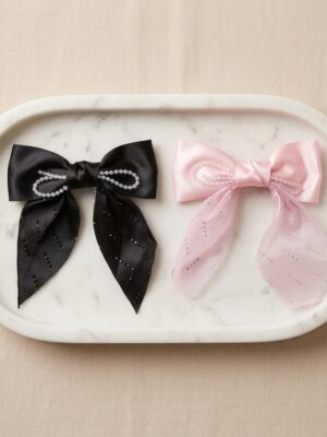 Pearl & Crystal Embellished Satin Bow - 1 Set