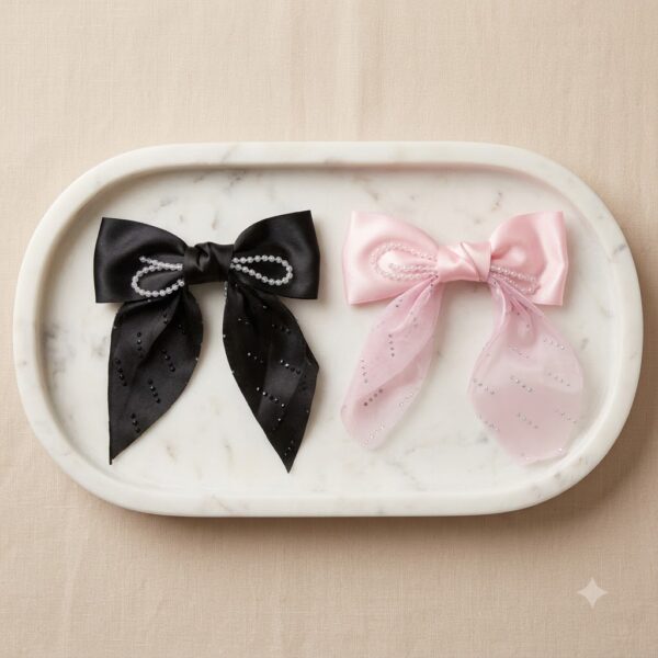 Pearl & Crystal Embellished Satin Bow - 1 Set
