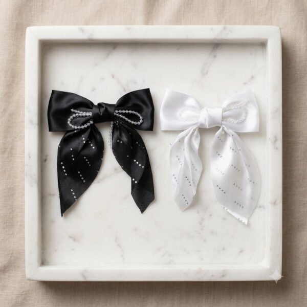 Elegant Pearl-Embellished Satin Bow - 1 Pair