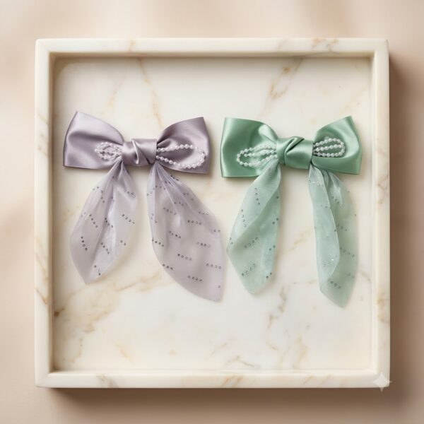 Elegant Pearl-Embellished Satin Bow - 1 Pair