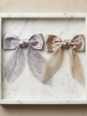 Elegant Pearl-Embellished Satin Bow - 1 Pair