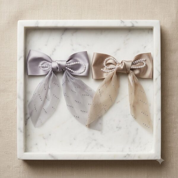 Elegant Pearl-Embellished Satin Bow - 1 Pair