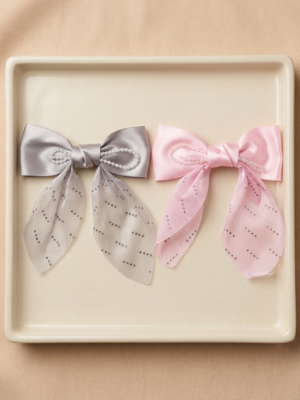 Elegant Pearl-Embellished Satin Bow -1 Pair