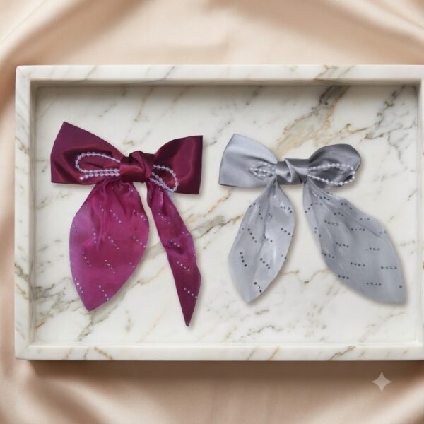 Elegant Pearl-Embellished Satin Bow - 1 Pair