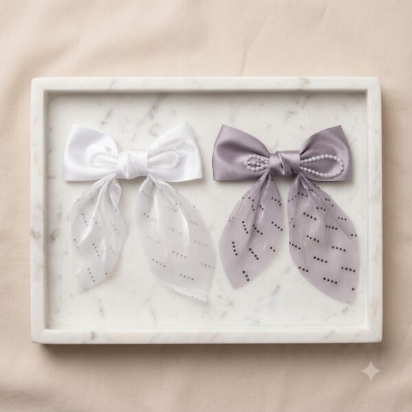Elegant Pearl-Embellished Satin Bow - 1 Pair