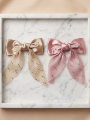 Elegant Pearl-Embellished Satin Bow -1 Pair
