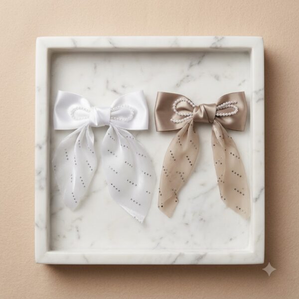 Elegant Pearl-Embellished Satin Bow - 1 Pair