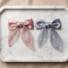 Elegant Pearl-Embellished Satin Bow 1 Pair