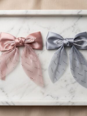 Elegant Pearl-Embellished Satin Bow 1 Pair