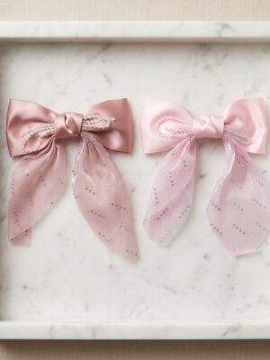 Elegant Pearl-Embellished Satin Bow - 1 Pair