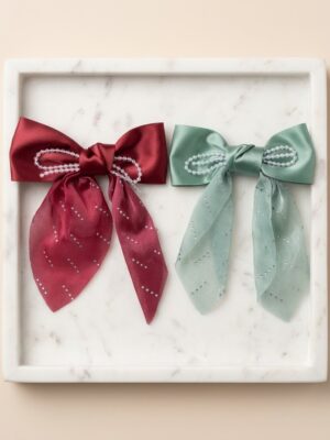 Elegant Pearl-Embellished Satin Bow 1 Pair