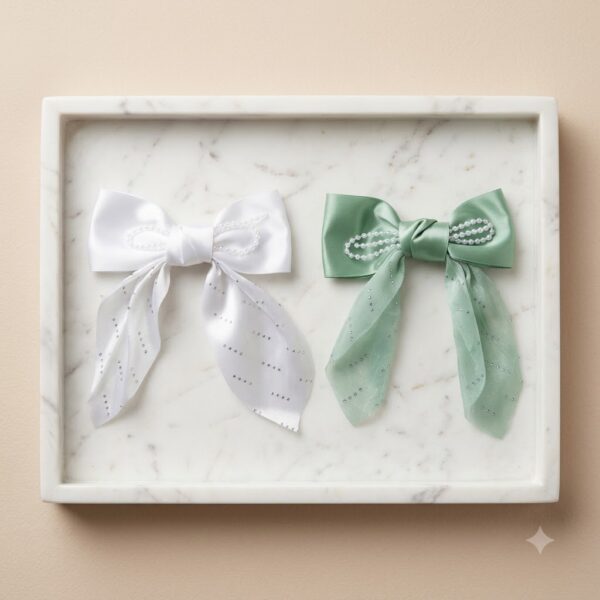 Elegant Pearl-Embellished Satin Bow
